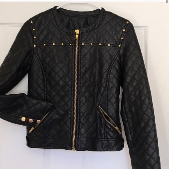 VEGAN LEATHER  QUILTED JACKET - Picture 2 of 4